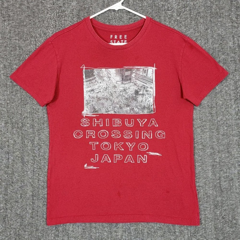 Shibuya Crossing Tokyo Japan T-Shirt Mens XS Red Graphic Tee Top Free State